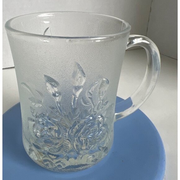 Vtg Pasari Livia Rose Indonesia Frosted Glass Coffee Tea Cup Mug 8 Oz GB-1199 - Picture 1 of 7